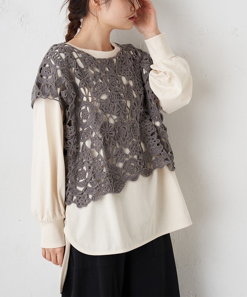 PUAL CE CIN（ピュアルセシン）の「ボタニカル カギ針ベスト（ベスト・レディース・ライトベージュ/グレー/アイボリー・FREE）」の21枚目の写真