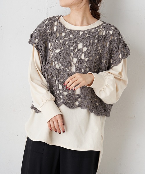 PUAL CE CIN（ピュアルセシン）の「ボタニカル カギ針ベスト（ベスト・レディース・ライトベージュ/グレー/アイボリー・FREE）」の14枚目の写真