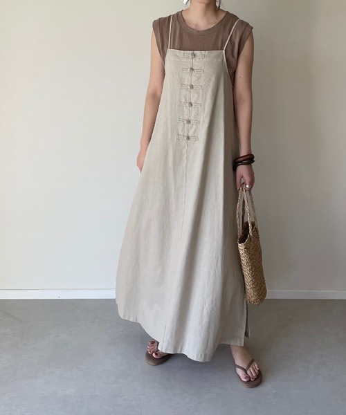 y/m by misato（イムバイミサト）の「チャイナボタンキャミワンピース（ワンピース・レディース・イエロー/ブラウン/ベージュ・FREE）」の8枚目の写真