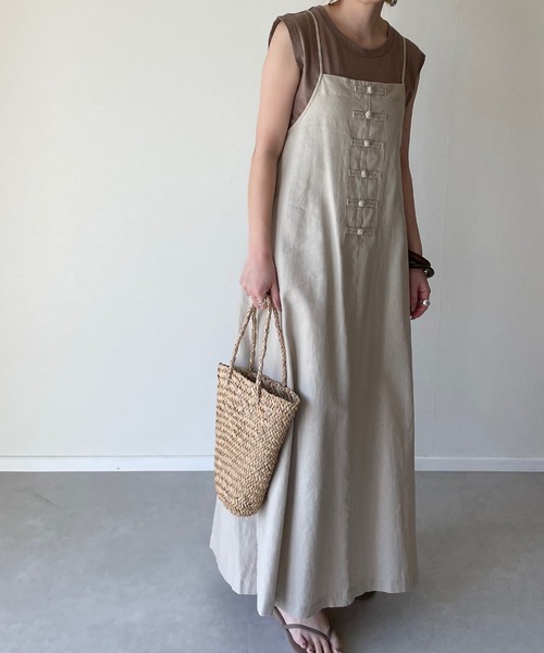 y/m by misato（イムバイミサト）の「チャイナボタンキャミワンピース（ワンピース・レディース・イエロー/ブラウン/ベージュ・FREE）」の16枚目の写真
