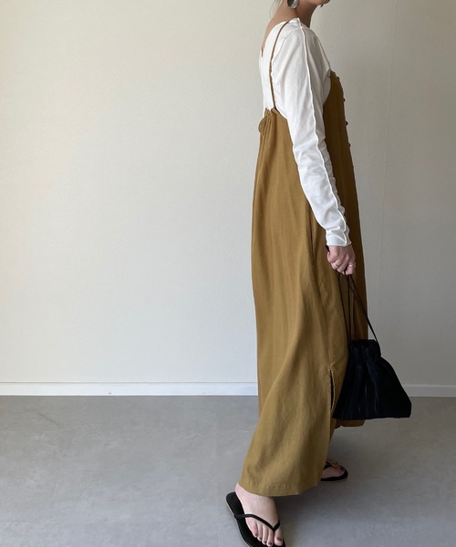 y/m by misato（イムバイミサト）の「チャイナボタンキャミワンピース（ワンピース・レディース・イエロー/ブラウン/ベージュ・FREE）」の5枚目の写真