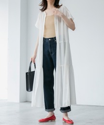 ふんわりガーゼ バンドカラー ティアード ロングシャツワンピース