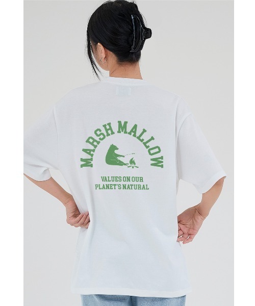ACOVER(オコボ)の「『ACOVER/オコボ』MARSH MALLOW BEAR T-SHIRTS/バックグラフィック アーチベアロゴ 半袖Tシャツ(Tシャツ/カットソー・レディース・ホワイト/ライトブルー/ブラック/イエロー・M)」の2枚目の写真