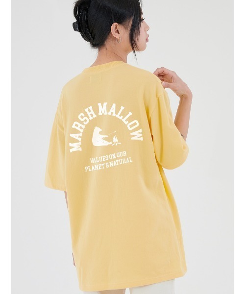 ACOVER(オコボ)の「『ACOVER/オコボ』MARSH MALLOW BEAR T-SHIRTS/バックグラフィック アーチベアロゴ 半袖Tシャツ(Tシャツ/カットソー・レディース・ホワイト/ライトブルー/ブラック/イエロー・M)」の4枚目の写真
