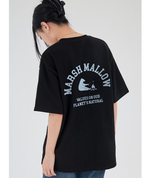 ACOVER(オコボ)の「『ACOVER/オコボ』MARSH MALLOW BEAR T-SHIRTS/バックグラフィック アーチベアロゴ 半袖Tシャツ(Tシャツ/カットソー・レディース・ホワイト/ライトブルー/ブラック/イエロー・M)」の3枚目の写真
