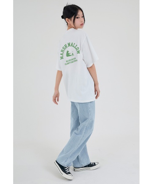 ACOVER(オコボ)の「『ACOVER/オコボ』MARSH MALLOW BEAR T-SHIRTS/バックグラフィック アーチベアロゴ 半袖Tシャツ(Tシャツ/カットソー・レディース・ホワイト/ライトブルー/ブラック/イエロー・M)」の6枚目の写真