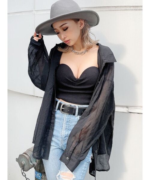 GYDA（ジェイダ）の「シースルーオーバーシャツ（シャツ/ブラウス・レディース・ブラック/ベージュ/オフホワイト・FREE）」の6枚目の写真