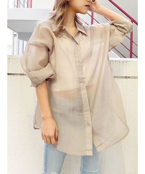 GYDA（ジェイダ）の「シースルーオーバーシャツ（シャツ/ブラウス・レディース・ブラック/ベージュ/オフホワイト・FREE）」の7枚目の写真