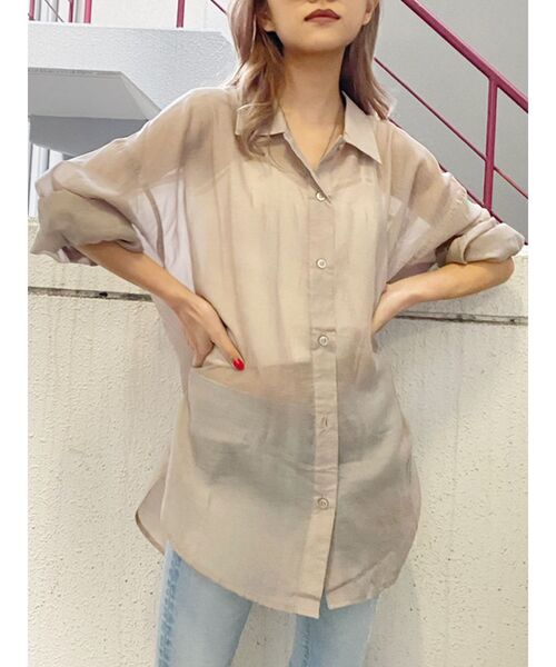 GYDA（ジェイダ）の「シースルーオーバーシャツ（シャツ/ブラウス・レディース・ブラック/ベージュ/オフホワイト・FREE）」の14枚目の写真