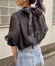 バックリボンオーガンジーブラウス