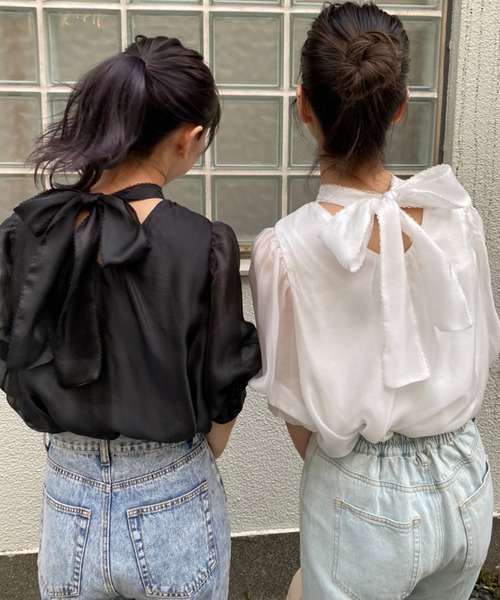 one after another NICE CLAUP(ワンアフターアナザーナイスクラップ)の「バックリボンオーガンジーブラウス(シャツ/ブラウス・レディース・ブラック/ベージュ/オフホワイト/ブルー系その他・FREE)」の15枚目の写真
