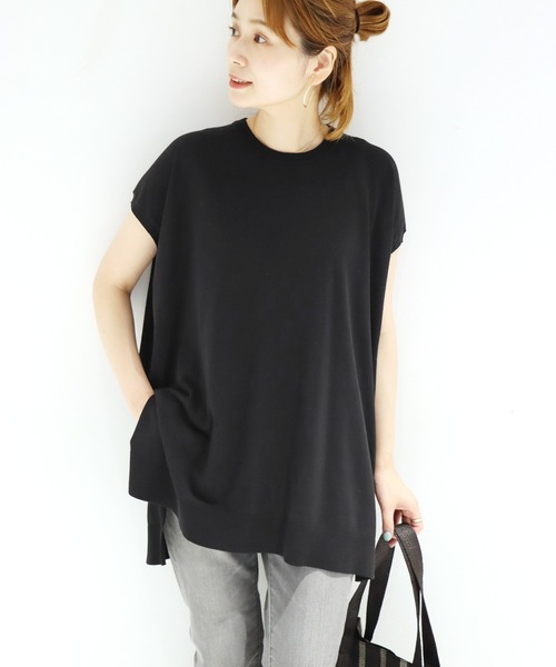 JOURNAL STANDARD(ジャーナルスタンダード)の「ハイツイストコットンノースリーブチュニック◆(ニット/セーター・レディース・ブラック/グレー/サックスブルー・FREE)」の2枚目の写真