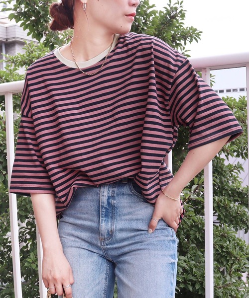 reca（レカ）の「ボーダー半袖Ｔシャツ（Tシャツ/カットソー・レディース・ブルー/ブラック/ブラウン系その他/ピンク系その他/ピンク系その他2・FREE）」の2枚目の写真