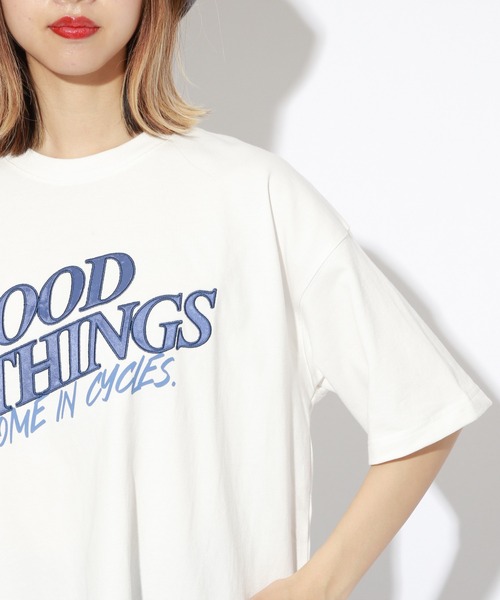 PBLIM（ページボーイリム）の「【PAGEBOYLIM】サテンロゴT（Tシャツ/カットソー・レディース・オフホワイト/グリーン・MEDIUM/LARGE）」の7枚目の写真