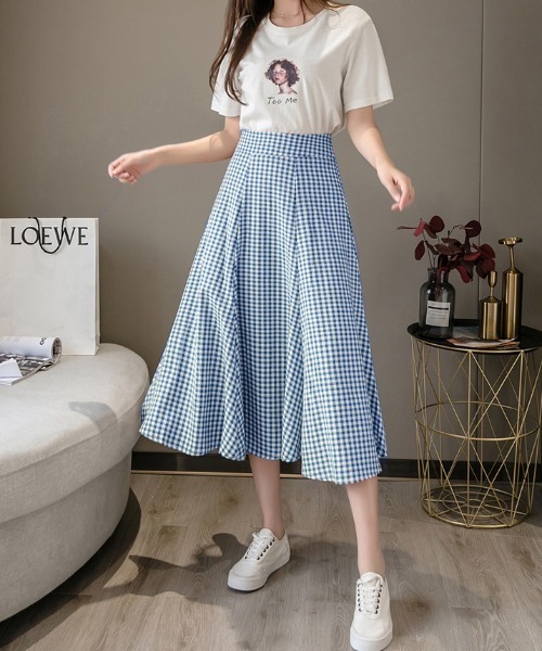 ABITOKYO(アビトーキョー)の「ギンガムチェックAラインフレアスカート(スカート・レディース・ブラック/レッド/イエロー系その他/グリーン/ブルー/ネイビー/ブラウン・S/M/L)」の6枚目の写真