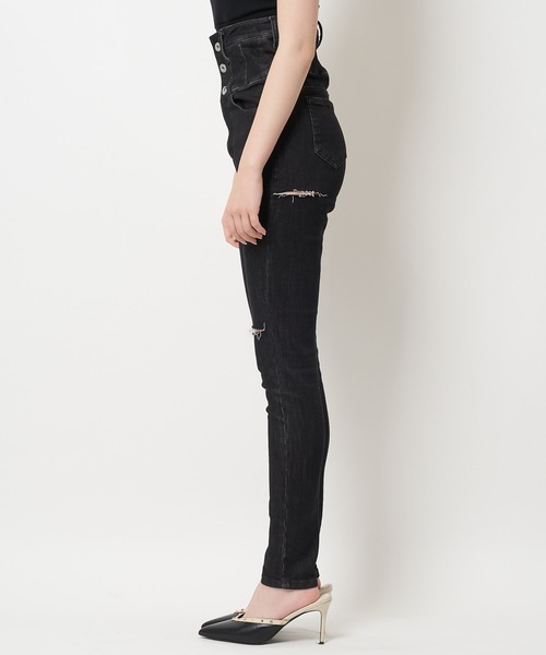 SPIRALGIRL（スパイラルガール）の「ハイウエストハイパースキニーダメージデニム（デニムパンツ・レディース・ブラック/インディゴブルー/ライトブルー・SMALL/MEDIUM）」の10枚目の写真