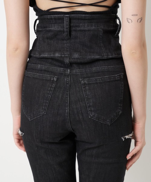 SPIRALGIRL（スパイラルガール）の「ハイウエストハイパースキニーダメージデニム（デニムパンツ・レディース・ブラック/インディゴブルー/ライトブルー・SMALL/MEDIUM）」の13枚目の写真