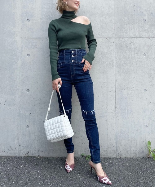 SPIRALGIRL（スパイラルガール）の「ハイウエストハイパースキニーダメージデニム（デニムパンツ・レディース・ブラック/インディゴブルー/ライトブルー・SMALL/MEDIUM）」の7枚目の写真