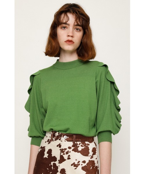SLY(スライ)の「FRILL PUFF SLEEVE HG TOPS/パフスリーブハイゲージトップス(ニット/セーター・レディース・アイボリー/ブラック/グリーン/ベージュ・FREE)」の4枚目の写真