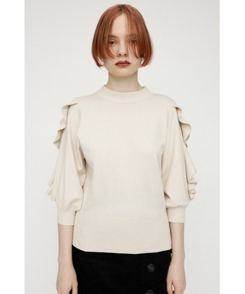 SLY(スライ)の「FRILL PUFF SLEEVE HG TOPS/パフスリーブハイゲージトップス(ニット/セーター・レディース・アイボリー/ブラック/グリーン/ベージュ・FREE)」の8枚目の写真