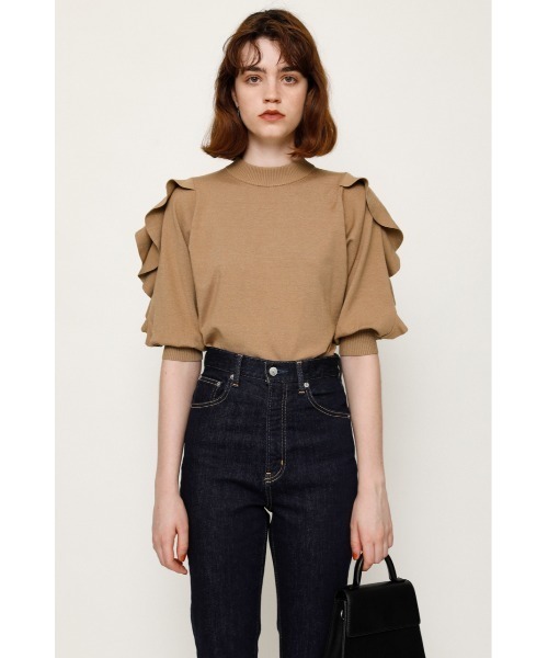 SLY(スライ)の「FRILL PUFF SLEEVE HG TOPS/パフスリーブハイゲージトップス(ニット/セーター・レディース・アイボリー/ブラック/グリーン/ベージュ・FREE)」の9枚目の写真