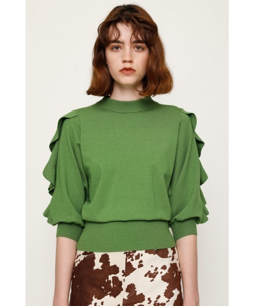 SLY(スライ)の「FRILL PUFF SLEEVE HG TOPS/パフスリーブハイゲージトップス(ニット/セーター・レディース・アイボリー/ブラック/グリーン/ベージュ・FREE)」の13枚目の写真