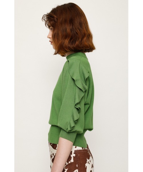 SLY(スライ)の「FRILL PUFF SLEEVE HG TOPS/パフスリーブハイゲージトップス(ニット/セーター・レディース・アイボリー/ブラック/グリーン/ベージュ・FREE)」の10枚目の写真