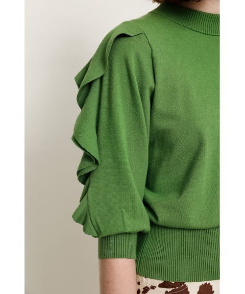 SLY(スライ)の「FRILL PUFF SLEEVE HG TOPS/パフスリーブハイゲージトップス(ニット/セーター・レディース・アイボリー/ブラック/グリーン/ベージュ・FREE)」の19枚目の写真