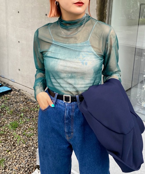 WHO'S WHO gallery（フーズフーギャラリー）の「ウォーターカラーネットトップス（その他トップス・レディース・ダークグリーン/ブラウン/グレー・FREE）」の3枚目の写真