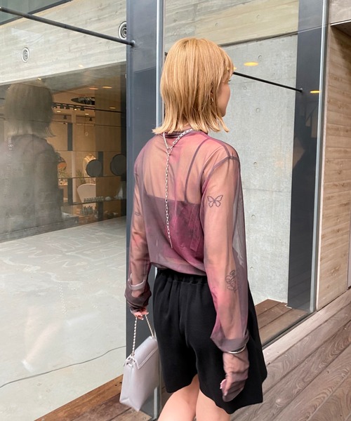 WHO'S WHO gallery（フーズフーギャラリー）の「ウォーターカラーネットトップス（その他トップス・レディース・ダークグリーン/ブラウン/グレー・FREE）」の9枚目の写真