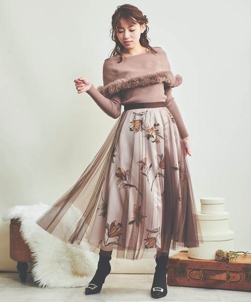 Noela チュールレイヤー花柄スカート　M Noela（ノエラ）の「チュールレイヤー花柄スカート（スカート