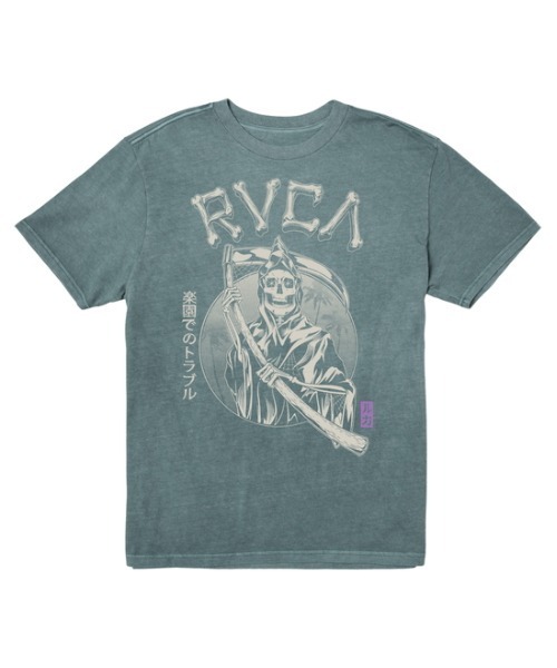 RVCA(ルーカ)の「【直営店限定】RVCA メンズ TROUBLE IN PARADISE SS Tシャツ【2021年春夏モデル】/ルーカ半袖Tシャツ(Tシャツ/カットソー・メンズ・ブラック/モスグリーン・MEDIUM/LARGE/SMALL)」の1枚目の写真