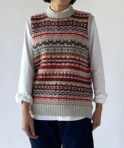 LAURENCE J SMITH フェアアイル クルーネックベスト LAURENCE J.SMITH】フェアアイル クルーネックベスト WOMEN