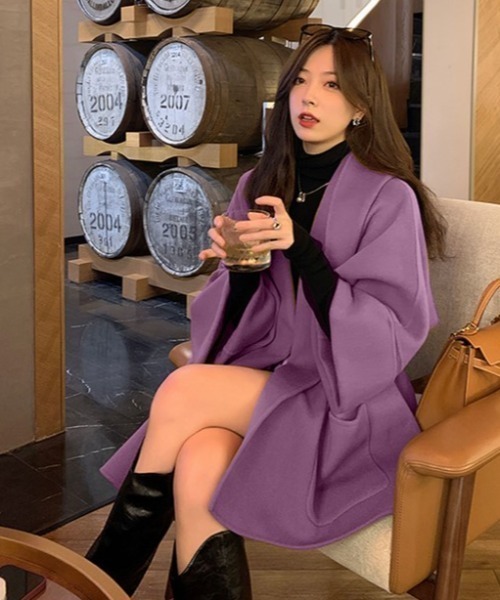 Diosfront（ディオスフロント）の「オーバーサイズチュニックポンチョコート（ポンチョ・レディース・アイボリー/モカ/カーキ/ネイビー/パープル/ブラック/ブラウン・FREE）」の7枚目の写真