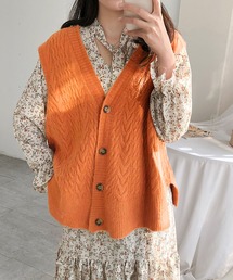 【 7色展開 】レトロ風フロントボタンカラーニットベスト
