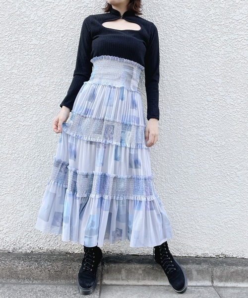 lilLilly(リルリリー)の「フォトプリントメッシュスカート(スカート・レディース・ブラック/ピンク/ブルー・FREE)」の1枚目の写真