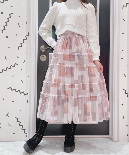 lilLilly(リルリリー)の「フォトプリントメッシュスカート(スカート・レディース・ブラック/ピンク/ブルー・FREE)」の4枚目の写真