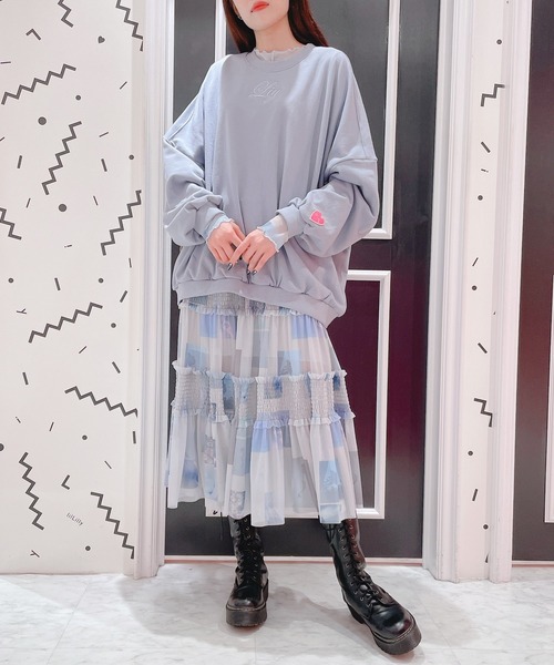 lilLilly(リルリリー)の「フォトプリントメッシュスカート(スカート・レディース・ブラック/ピンク/ブルー・FREE)」の6枚目の写真