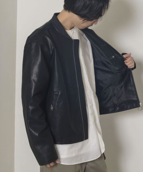 GLOSTER（グロスター）の「【GLOSTER/グロスター】フェイクレザー フライトジャケット（ライダースジャケット・メンズ・ブラック/ネイビー・MEDIUM/LARGE）」の10枚目の写真
