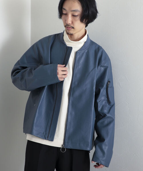 GLOSTER（グロスター）の「【GLOSTER/グロスター】フェイクレザー フライトジャケット（ライダースジャケット・メンズ・ブラック/ネイビー・MEDIUM/LARGE）」の20枚目の写真