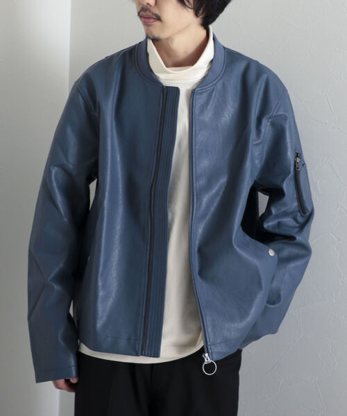 GLOSTER（グロスター）の「【GLOSTER/グロスター】フェイクレザー フライトジャケット（ライダースジャケット・メンズ・ブラック/ネイビー・MEDIUM/LARGE）」の21枚目の写真