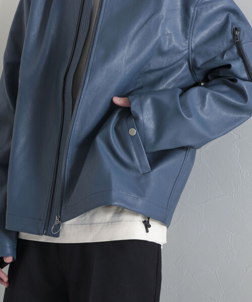 GLOSTER（グロスター）の「【GLOSTER/グロスター】フェイクレザー フライトジャケット（ライダースジャケット・メンズ・ブラック/ネイビー・MEDIUM/LARGE）」の22枚目の写真