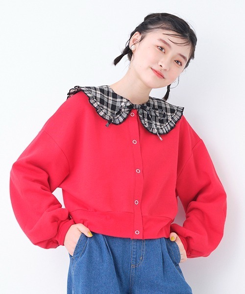 LOVETOXIC（ラブトキシック）の「短丈カーディガン（カーディガン/ボレロ・キッズ・レッド/オフホワイト/ブラック/ラベンダー/モスグリーン/ベージュ・L/SS/M/S）」の6枚目の写真
