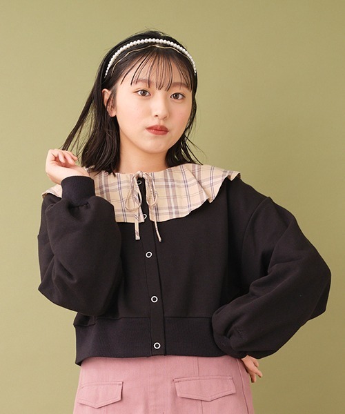 LOVETOXIC（ラブトキシック）の「短丈カーディガン（カーディガン/ボレロ・キッズ・レッド/オフホワイト/ブラック/ラベンダー/モスグリーン/ベージュ・L/SS/M/S）」の3枚目の写真