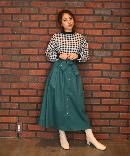 セシルマクビー】CECIL McBEE green バイカラースカート（ｸﾞﾚｰ）【S