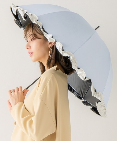 macocca（マコッカ）の「完全遮光 UVカット100% 日傘 晴雨兼用 makez.マケズ 竹手元ショート傘 フリル（長傘・レディース・ピンク/グレイッシュベージュ/ブラック/オフホワイト/ブルー/モカ/アイボリー・FREE）」の6枚目の写真