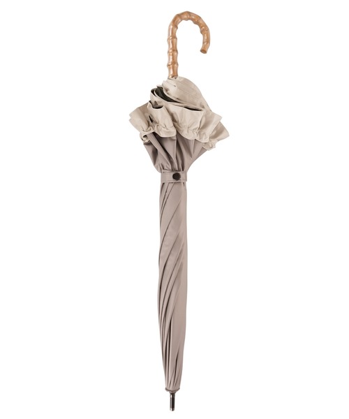 macocca（マコッカ）の「完全遮光 UVカット100% 日傘 晴雨兼用 makez.マケズ 竹手元ショート傘 フリル（長傘・レディース・ピンク/グレイッシュベージュ/ブラック/オフホワイト/ブルー/モカ/アイボリー・FREE）」の20枚目の写真