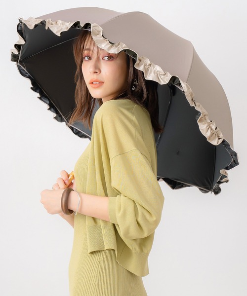 macocca（マコッカ）の「完全遮光 UVカット100% 日傘 晴雨兼用 makez.マケズ 竹手元ショート傘 フリル（長傘・レディース・ピンク/グレイッシュベージュ/ブラック/オフホワイト/ブルー/モカ/アイボリー・FREE）」の17枚目の写真