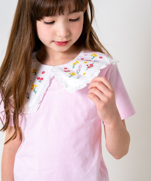 Will Mery（ウイルメリィ）の「天竺ビック衿Ｔシャツ（Tシャツ/カットソー・キッズ・ライトピンク/ラベンダー/スミクロ・100/110/120/130/90/80/95）」の3枚目の写真