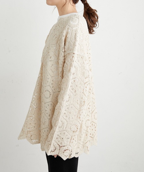 PUAL CE CIN(ピュアルセシン)の「太糸レース編み2WAYロングスリーブチュニック(シャツ/ブラウス・レディース・ホワイト/チャコール/キナリ・FREE)」の14枚目の写真